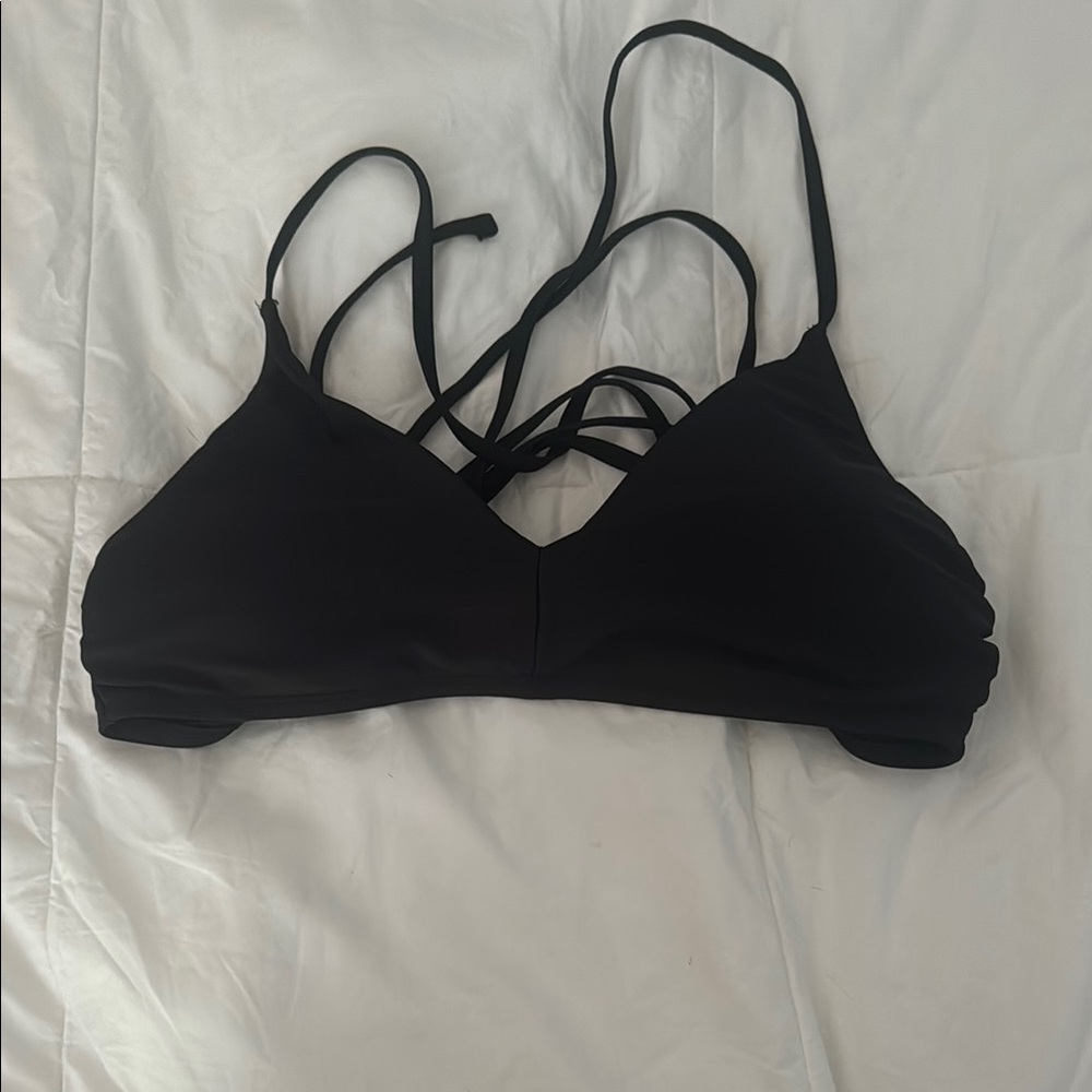Time and Tru Black Strappy Bikini Top